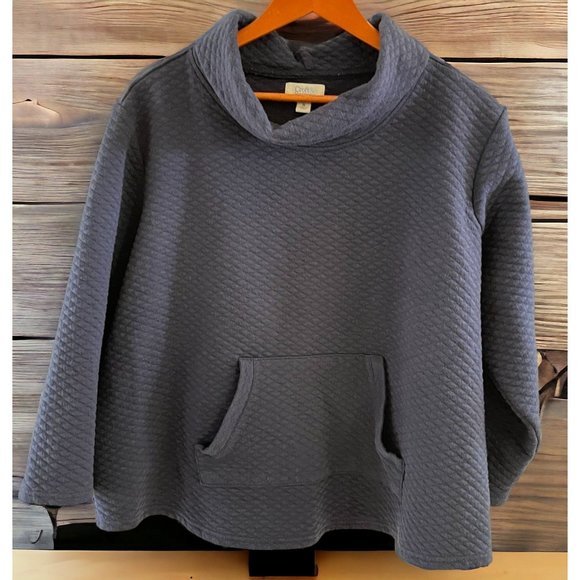 Croft & Barrow Womens Quilted Pullover Sweater 2X Blue Long Sleeve Front Pocket - Picture 8 of 9